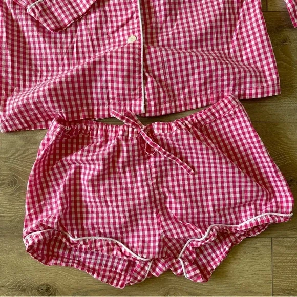Marigot Maya Check Short Pajama Set Pink Plaid Pajama 100% Cotton XS - Picture 3 of 9